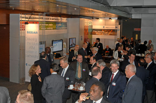 the joint SESAR booth in the lobby of ICAO